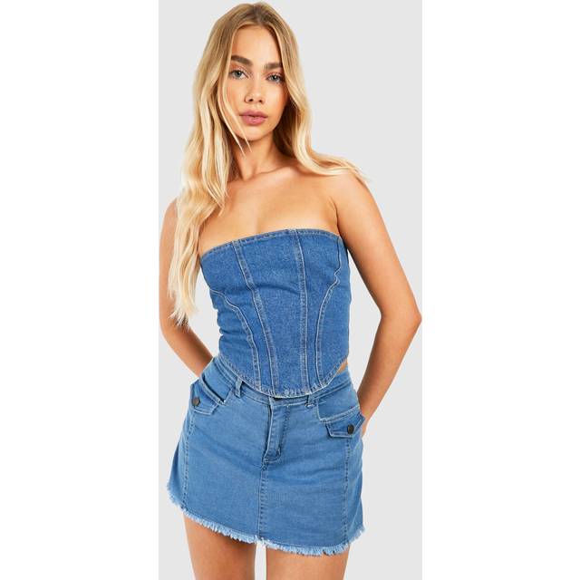 Womens Washed Indigo Seam Detail Denim Skort - Grey - 8
