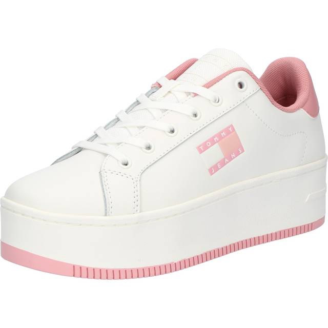 Tommy Jeans Essential Flatform Trainers in White & Pink