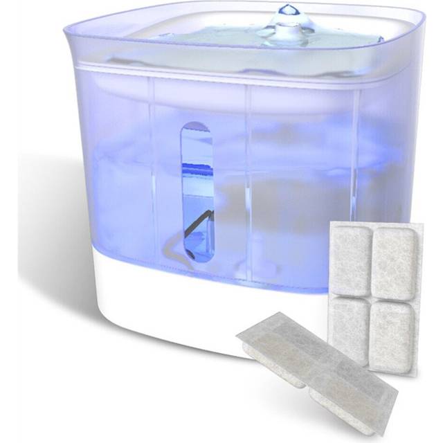 (4 Filter element) Pet Water Fountain Silent Pump Water Dispenser 2L Capacity Dual Operation Mode LED Light Visual Tank