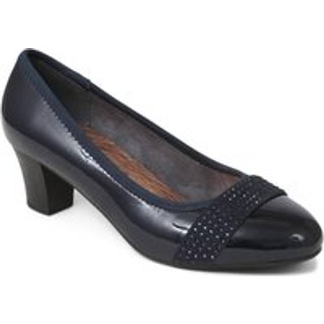 Wide-Fit Block-Heeled Court Shoes - PLAN39009 / 325 527 - Navy Patent