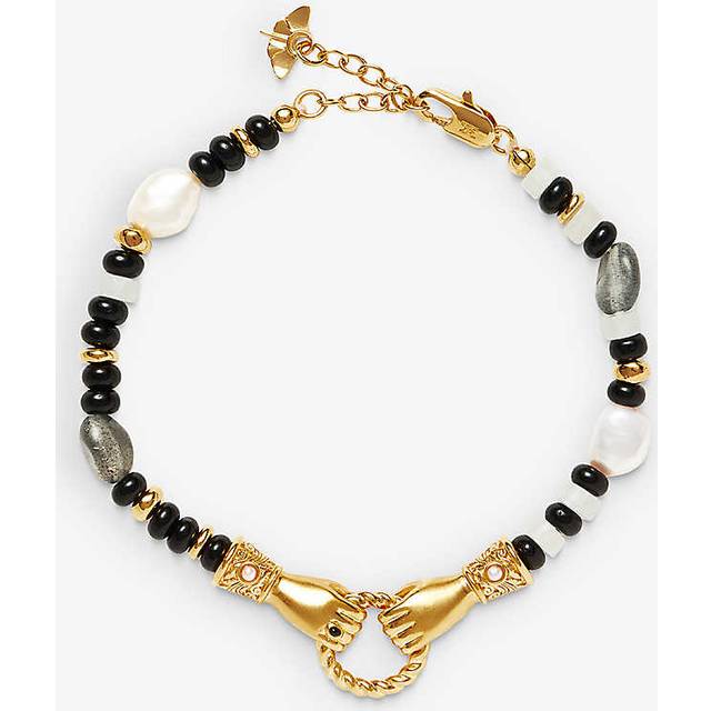 Missoma Womens Black/gold Harris Reed X in Good Hands Recycled 18ct Yellow-gold Plated Brass, Chalcedony, Quartz, Pearl and Labradorite Bracelet - BLACK/GOLD