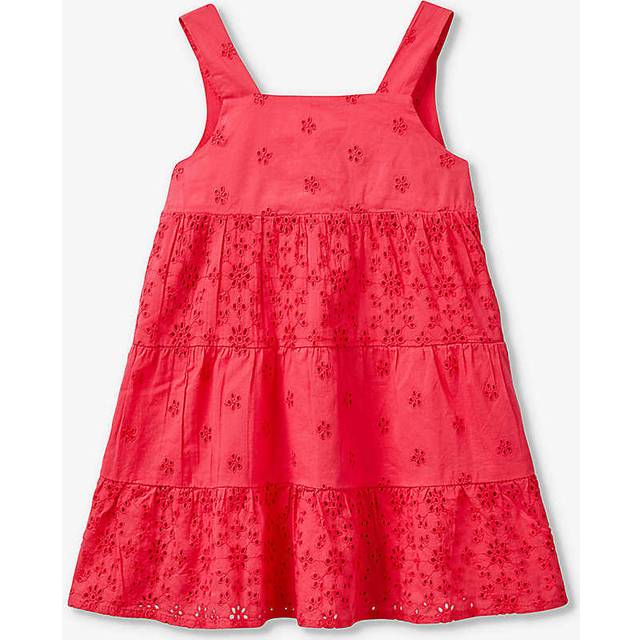 Benetton Girls Fuchsia Pink Kids Flounce-sleeve Embroidered Cotton Mini Dress 18 Months-6 Years 18-24 Months - FUCHSIA PINK