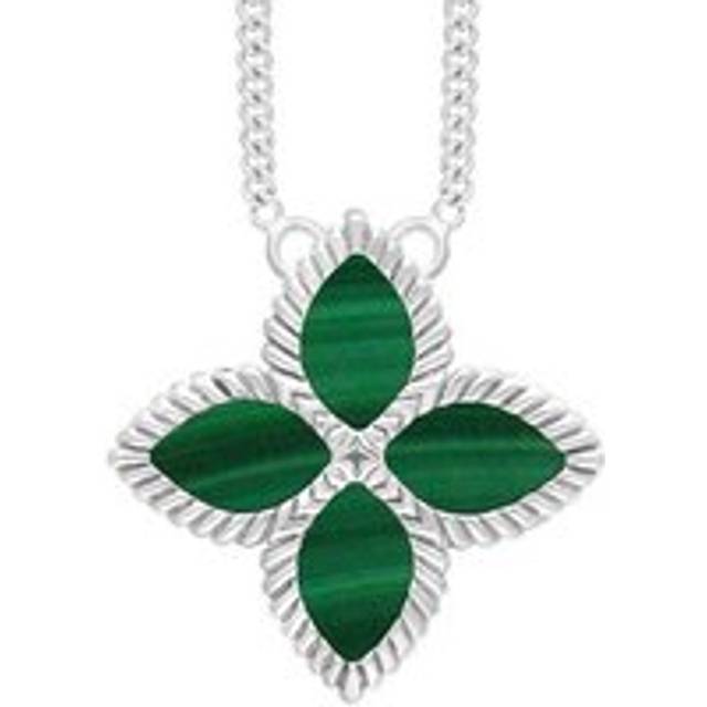18ct White Gold Malachite Eden Large Marquise Flower Necklace - Gold