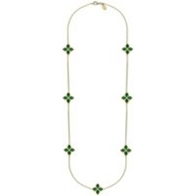 18ct Yellow Gold Malachite Eden Long Marquise Flower Necklace - Gold