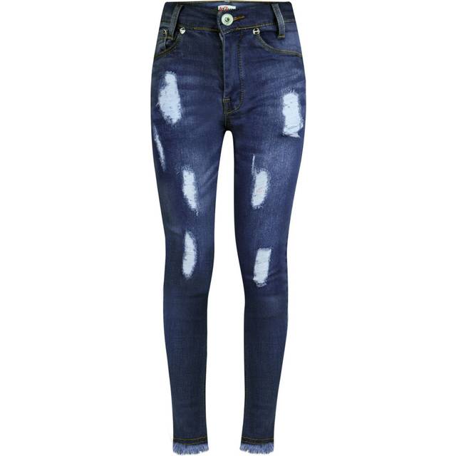 (7-8 Years, Style 1 Dark Blue) Girls Stretchy Jeans Kids Ripped Denim Pants Trousers Jeggings Age 5-13 Years