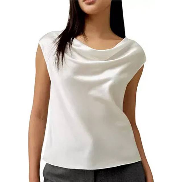 LILYSILK Silk Top Women White UK 22 Momme Charmeuse Silk Minimalist Design Cowl Neck Sleeveless UK 6
