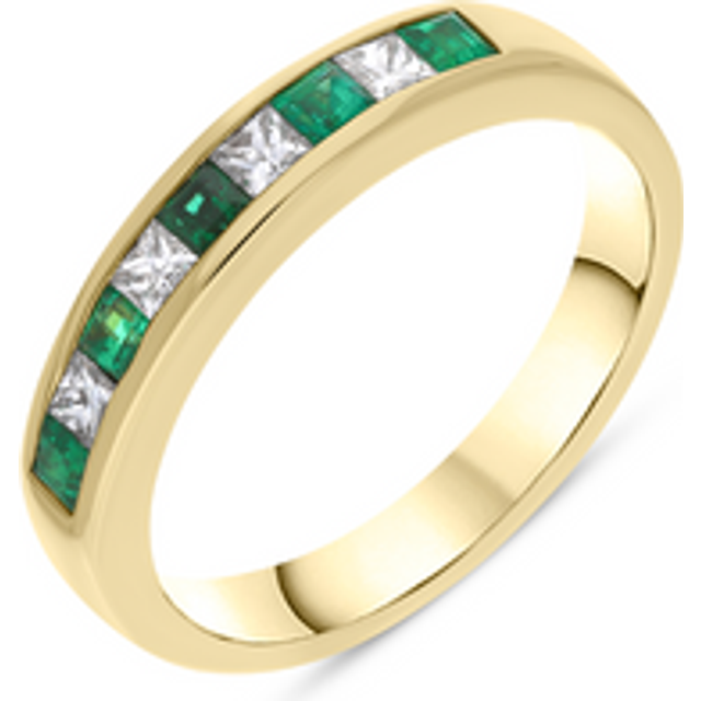 18ct Yellow Gold 0.24ct Emerald Diamond Princess Cut Half Eternity Ring