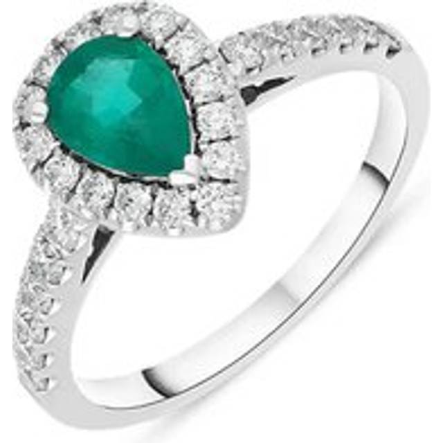 Platinum 0.40ct Emerald Diamond Pear Cut Cluster Halo Ring