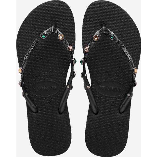 Havaianas Womens Black Slim Luxury Logo-embossed Rubber Flip-flops 1/2 - BLACK