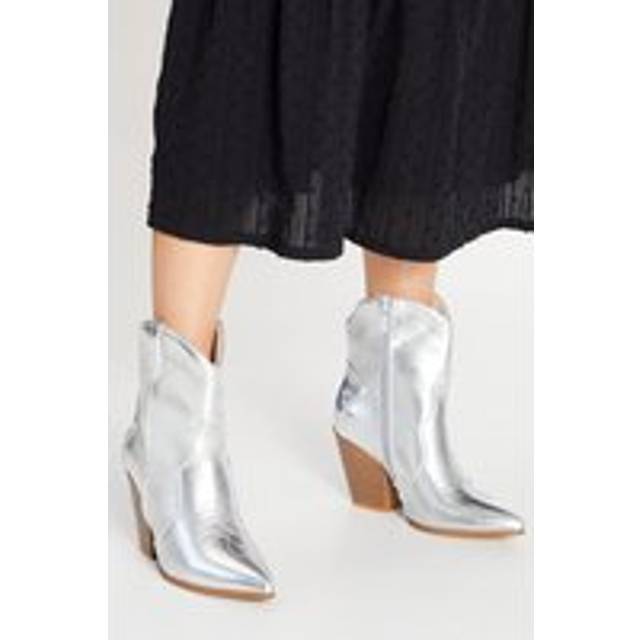 Womens Faith: Montie Stitched Western Cowboy Ankle Boots - Silver - 3
