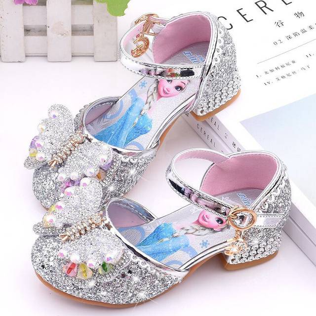 (Silver, 35?FootÂLength22.5cm | 8.9 in) Frozen Elsa Childrens Sandals Fashion Exquisite Baotou Model Catwalk Shoes Show