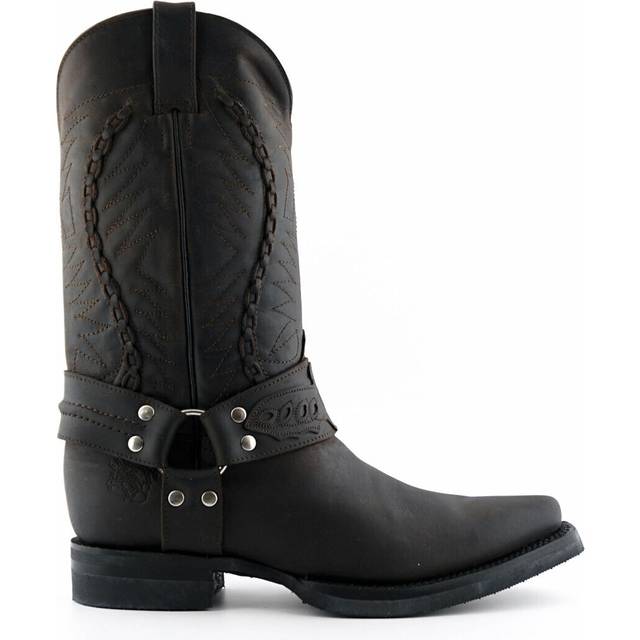 Mens grinders galveston boots black leather cowboy western pointed slip on boot