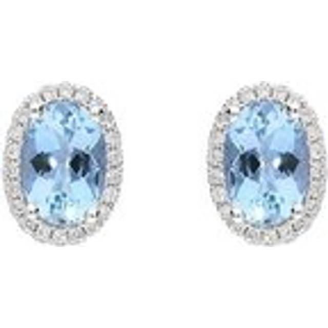 18ct White Gold 1.60ct Aquamarine Diamond Oval Cut Stud Earrings