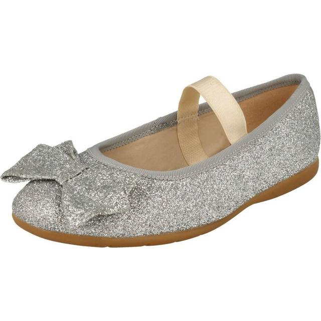 (Silver, UK 11 Child) Girls Clarks Glitter Bow Detailed Shoes Dance Bow K
