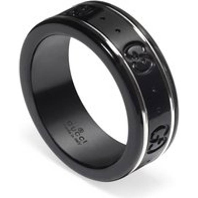 Gucci Icon 18ct White Gold Black Synthetic Corundum Thin Band Ring - N.5