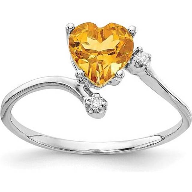 Finest Gold 14K White Gold Polished 0.02CT Diamond & 6 mm Heart Gemstone Ring Mounting - Size 6