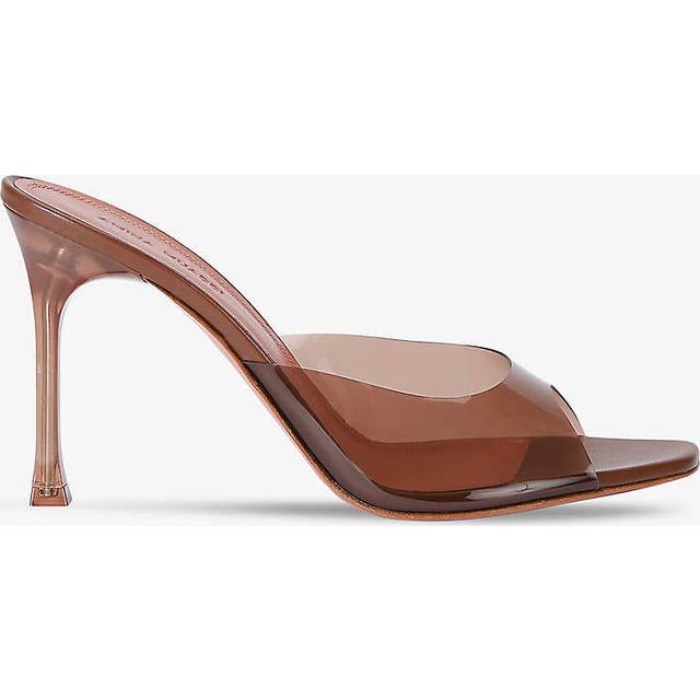 Amina Muaddi Womens Dark Brown Alexa 95 Pvc Heeled Mules Eur 39 / 6 Uk Women
