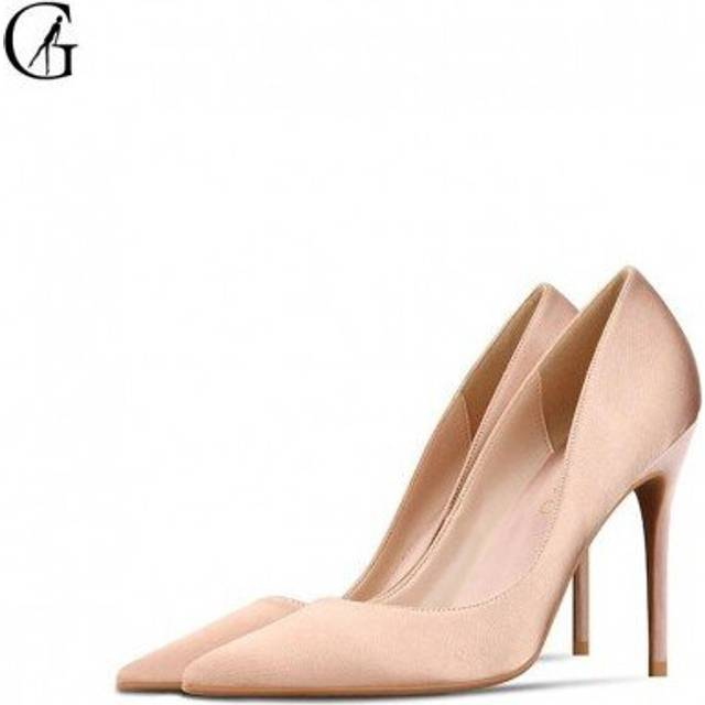 (Black 6cm heel) GOXEOU Women's Shoes Satin Pointed Toe High Heels Pumps Slip-On Silk Wedding Party  Office Sexy Fashion Ladies Shoes Size32-46
