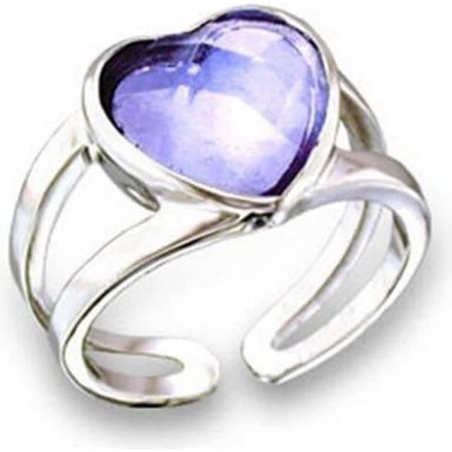 Rhodium Brass Ring with AAA Grade CZ, Light Amethyst - Size 5