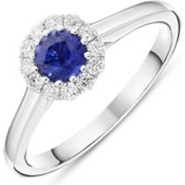 18ct White Gold 0.17ct Sapphire 0.47ct Diamond Halo Ring - L