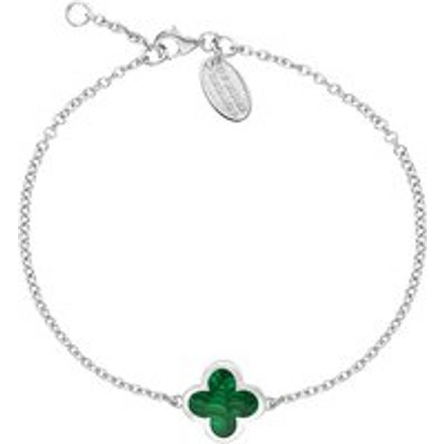 9ct White Gold Malachite Bloom Four Leaf Clover Polished Edge Bracelet