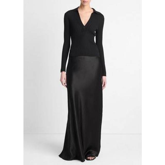 Satin Maxi Skirt in Black - M