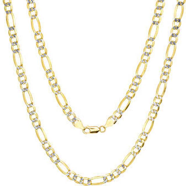 10k Yellow Gold Mens 7mm Diamond Cut White Pave Figaro Chain Necklace 18- 30