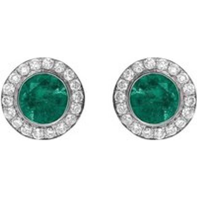 18ct White Gold 0.43ct Emerald Diamond Round Stud Earrings - Option1 Value White Gold