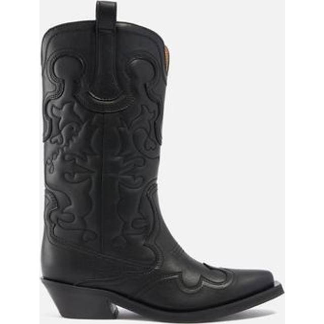 Ganni Cowboy Støvler Med Syninger - Sort