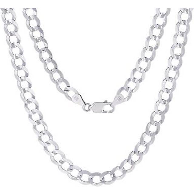 10k White Gold Mens 7mm Solid Cuban Curb Chain Italian Pendant Necklace 20 -30