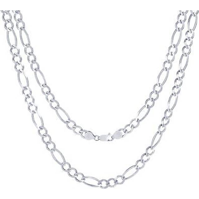 14k Solid White Gold Mens 6.5mm Wide Figaro Italian Link Chain Necklace 20- 30
