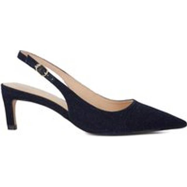 Dune Womens Vy Denim Fabric Celinna Kitten-heel Leather Slingbacks Eur 41 / 8 Uk Women - NAVY DENIM FABRIC