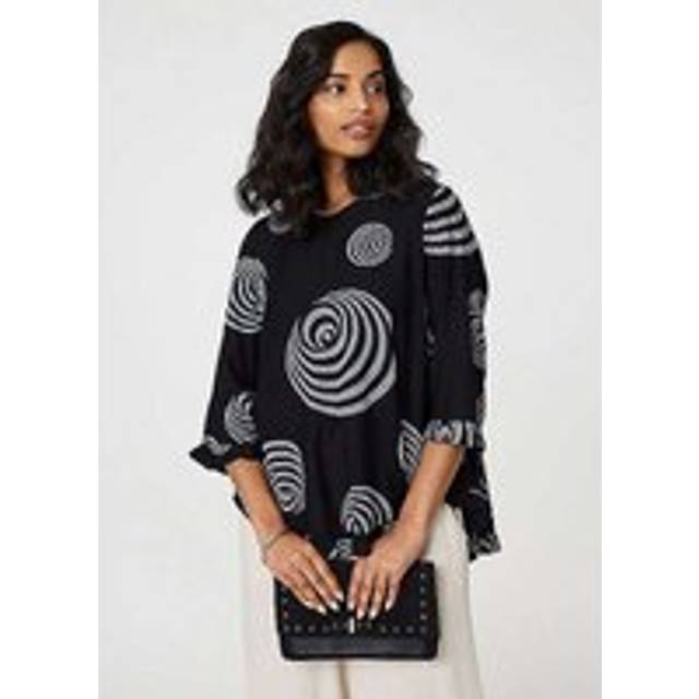 Abstract Print Frill Hem Tunic Top - Black - Size 12 - Izabel London