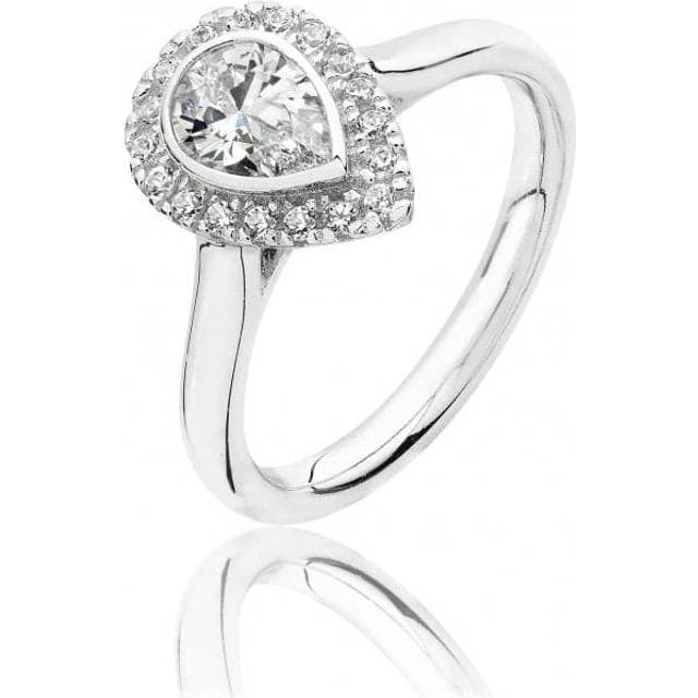 Silver & Co Large Claw Set Pear Shape Halo Style Cubic Zirconia Ring SRG0008CZ / Size T