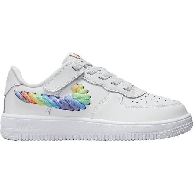 (PS) Nike Force 1 Low LV8 EasyOn 'Rainbow Lace Swoosh' FN4890-100 - White/Terra Blush/Vapor Green - 3Y