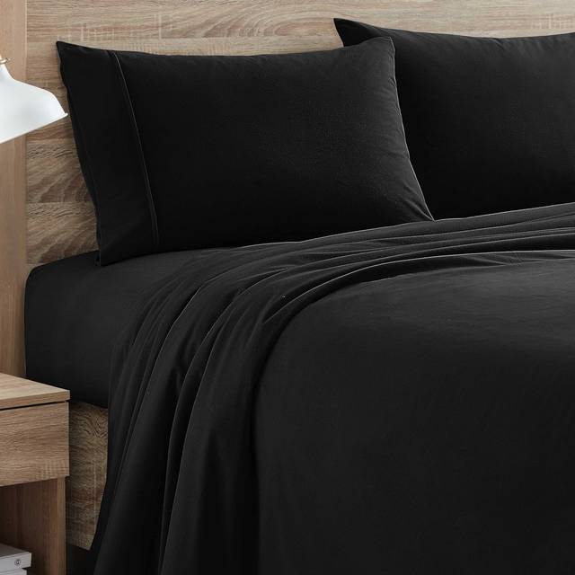 Flannel Sheets Warm and Cozy Deep Pocket Breathable All Season Bedding Set with Fitted  Flat and Pillowcases  Full  Black