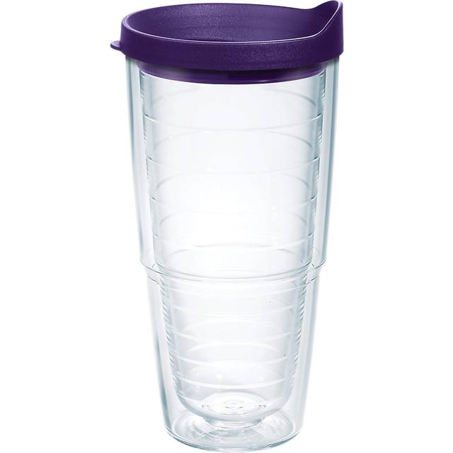 Tervis Clear & Colorful Lidded Made in USA Double Walled Insulated Tumbler Travel Cup Keeps Drinks Cold & Hot  24oz  Royal Purple Lid