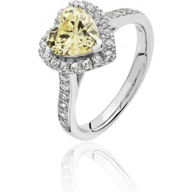 Silver & Co Large Claw Set Heart Shape Halo Style Cubic Zirconia Ring SRG0024YZ / Size R