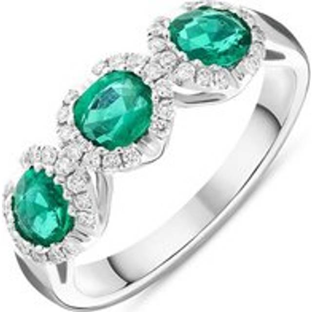 18ct White Gold 1.11ct Emerald 0.19ct Diamond Trilogy Cluster Ring - White Gold