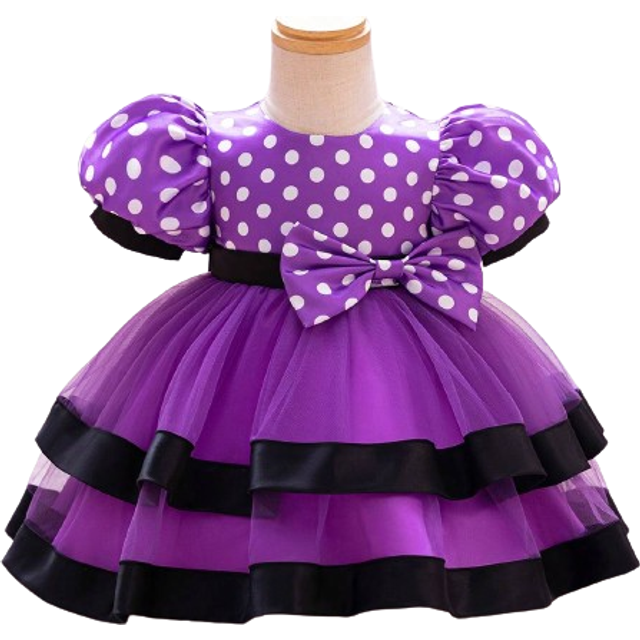SHEIN Baby Girl Polka Dot Tulle Dress With Bubble Sleeves And Bow Decoration