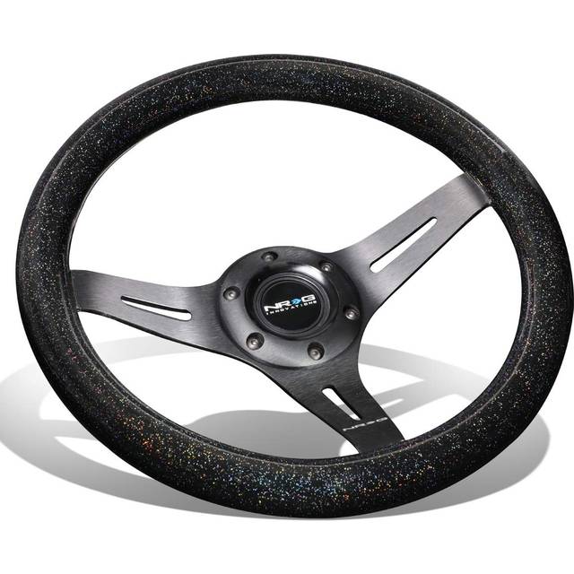 NRG Innovations ST-310BSB-BK Black Sparkled Wood Grain Wheel (310mm  3 Spoke Center in Black)