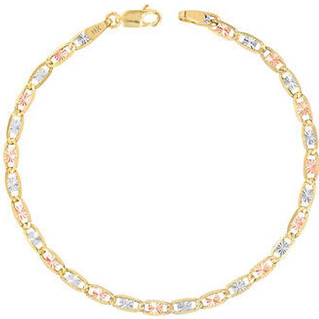 14k solid tri-color yellow rose white gold 3mm valentino chain bracelet 7" 8" 9"
