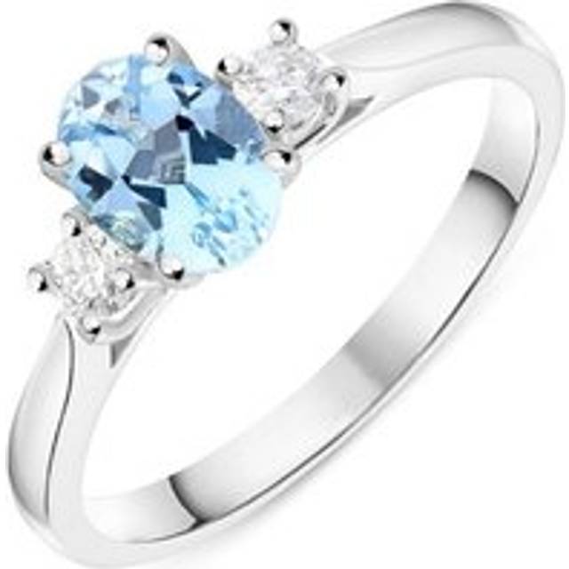 18ct White Gold 0.70ct Aquamarine and Diamond Three Stone Ring