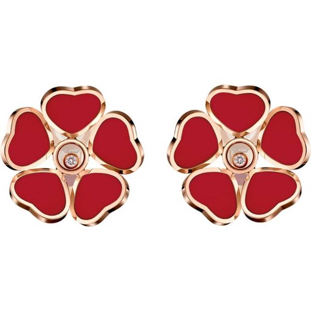 Chopard Rose Gold and Diamond Happy Hearts Flowers Clip-On Earrings - One size