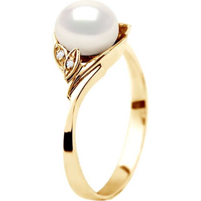 Diadema Womens - Ring - Yellow Gold - Real Freshwater Pearls - White - Size N