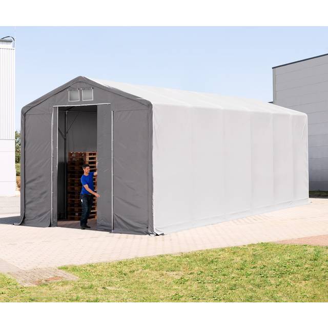 6 x 12 m tälthall - 4,0 m sidohöjd med skjutport, PVC grå, inkl. hållfasthet (underlag: jord) - (93899)
