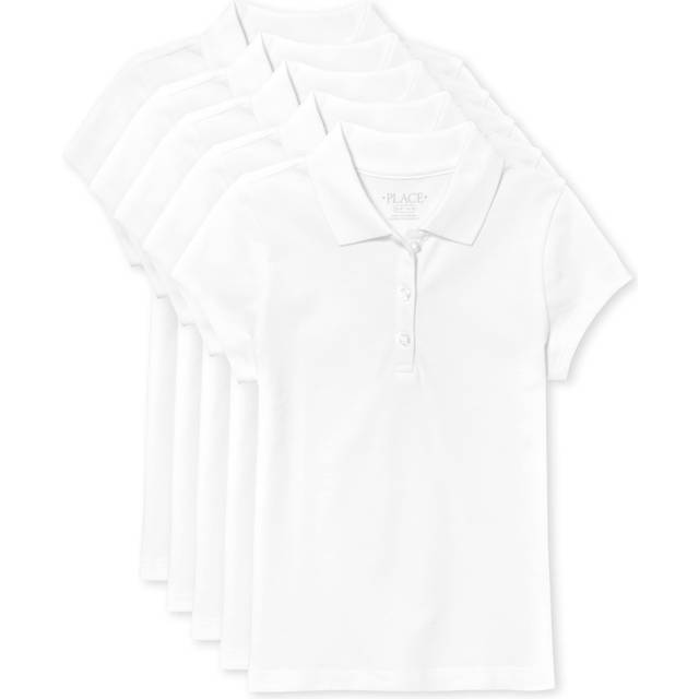 The Children's Place Girls' 5 Pack Short Sleeve Ruffle Pique Polo  Whi