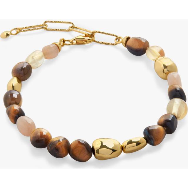 Monica Vinader Womens Yellow Gold Rio 18ct Gold-plated Vermeil Sterling-silver, Tiger&#39;s Eye, Peach Moonstone and Citrine Beaded Bracelet 1 Size - YELLOW GOLD