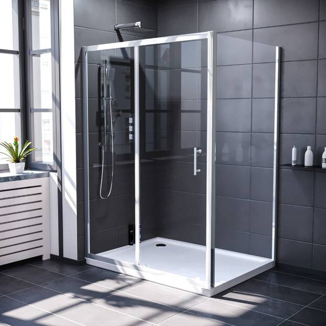 Nes home 1300 x 700mm shower sliding door & frameless glass side panel chrome