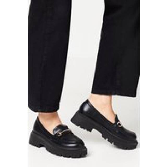 Womens Faith: Nila Faux Leather Snaffle Detail Chunky Loafers - Black - 3